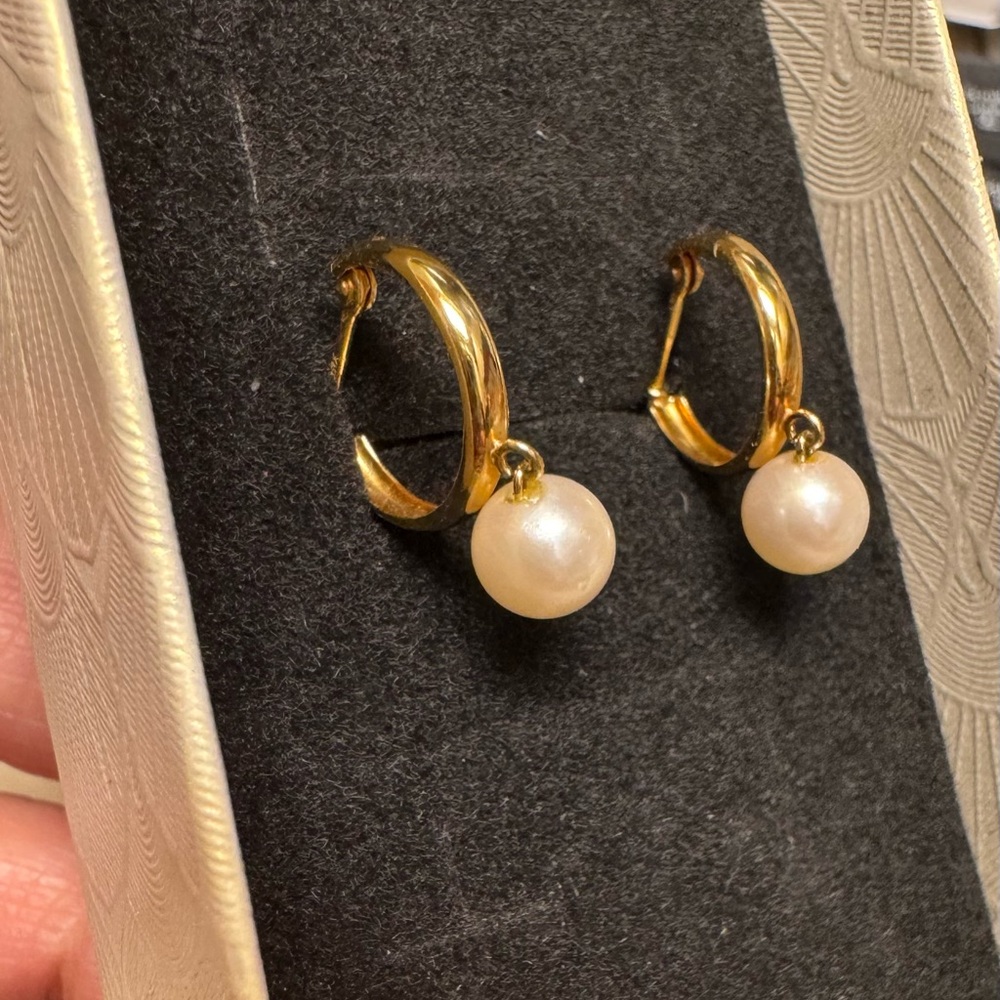 K18 Japan Gold Pearl Hoop Earrings
